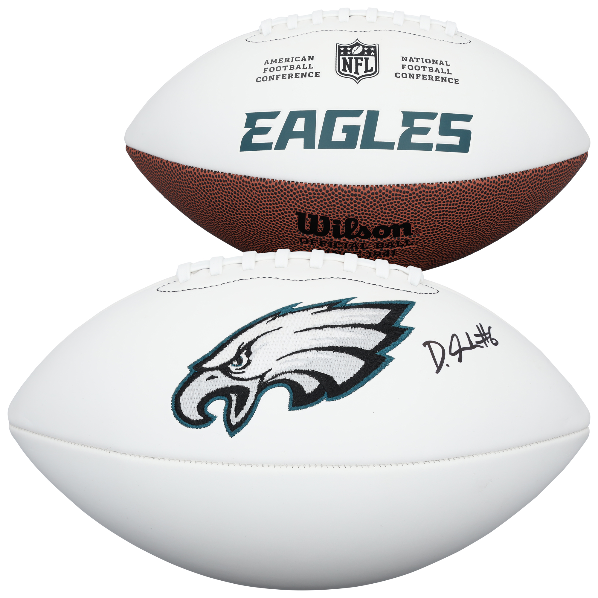 DeVonta Smith Philadelphia Eagles signierter Wilson White Panel Football Image