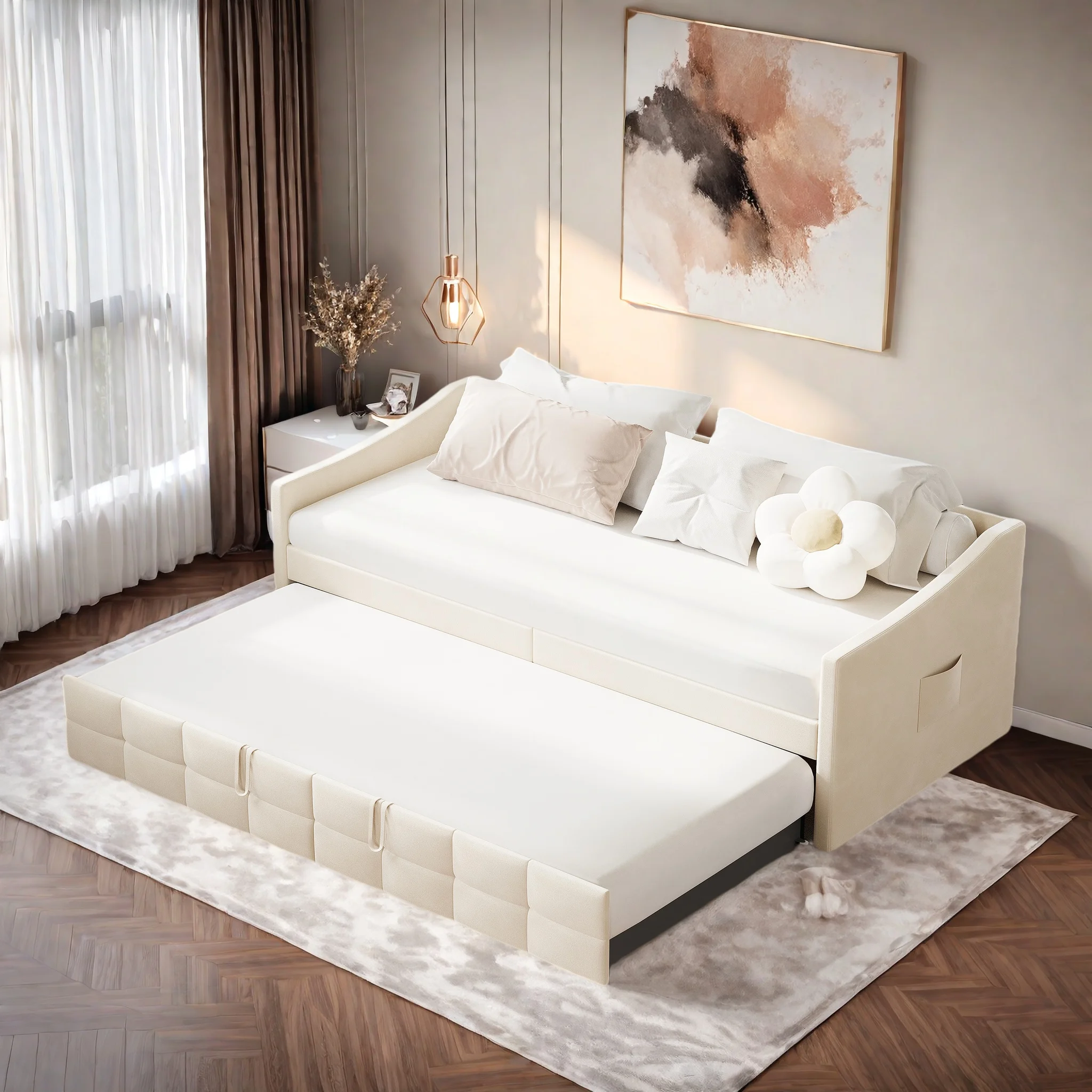 Rosahqnda Tagesbett, Ausziehbar 90 x 200 cm, Schlafsofa, Polsterbett, Erweiterbar mit Gästebett, Schlafsofa für Erwachsene 2 Personen Image