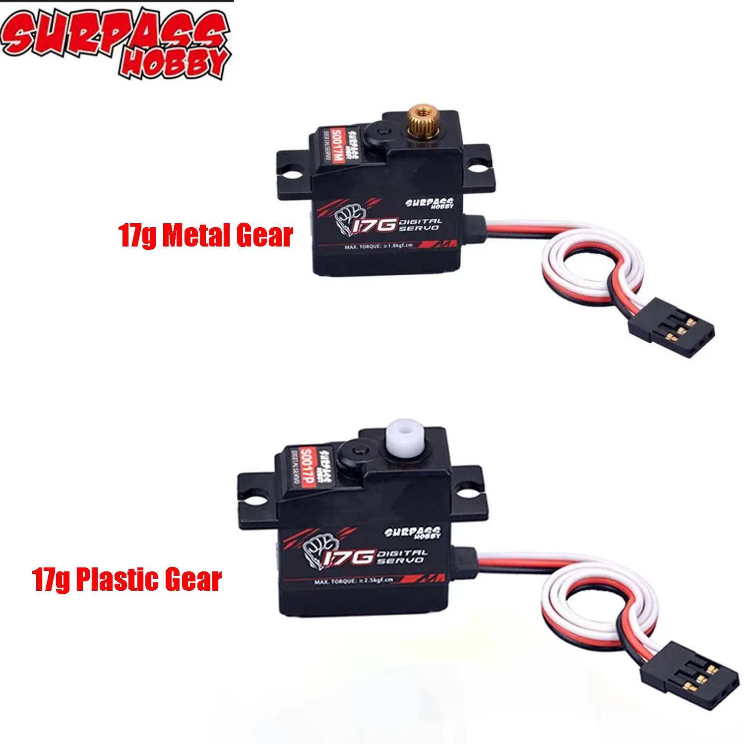 Surpass 17g Metall-Servo Hobby S0017M, 17g Kunststoff-Getriebe-Servo S0017P für RC-Flugzeug, Roboter, 1/18 1/16 LKW, Auto, Boot, Kanalflugzeug