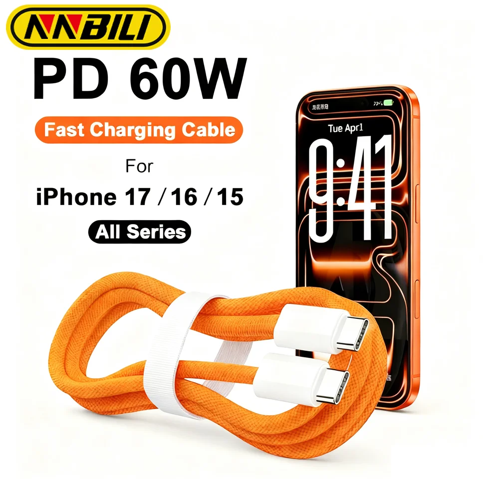 NNBILI PD 60 W Schnellladekabel für iPhone17 Pro Max Typ C bis C Schnellladekabel für iPhone 16 15 iPad geflochtenes Stromkabel Image