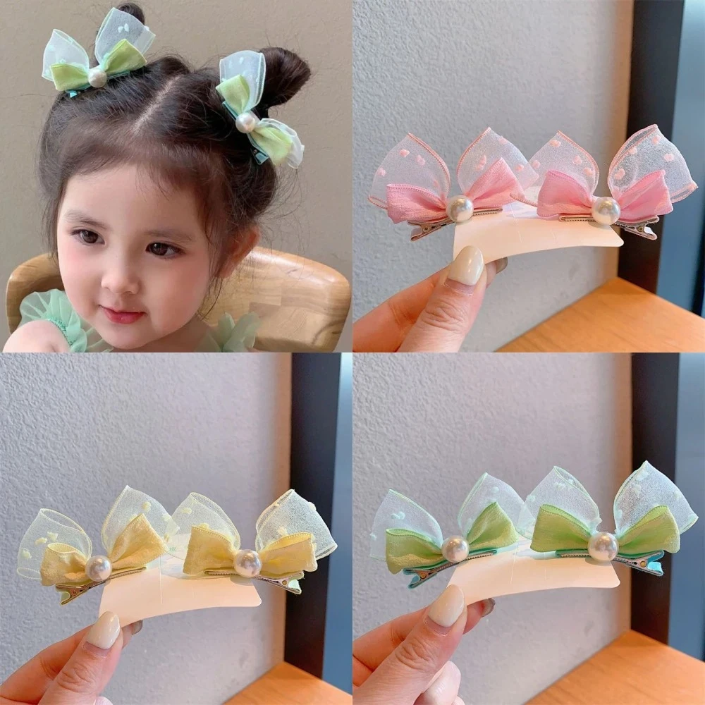 Mesh Bogen Kinder Haarnadeln Perle Haar Clips Prinzessin Mädchen Kopfschmuck Baby Keine Schaden Kopfbedeckungen Kinder Haarspangen Zubehör Foto Requisiten Image