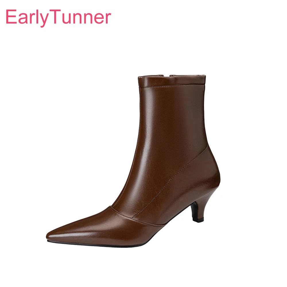 2025 neue Winter Elegante Braun Gold Frauen Stiefeletten Sexy High Spike Ferse Büro Dame Nude Schuhe Plus Große Größe 12 43 45 48