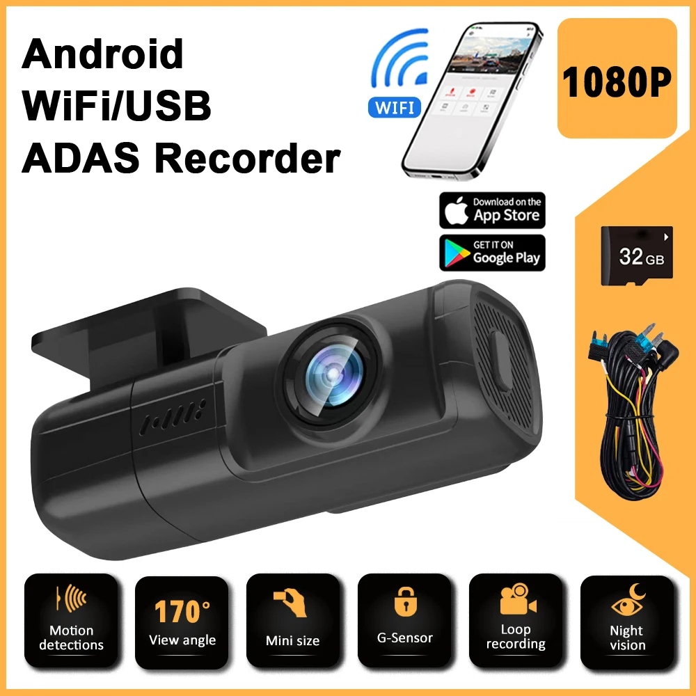 Nouvelle caméra embarquée ADAS pour autoradio Android, enregistrement en boucle 24h/24, vision nocturne IR, caméra embarquée USB avec WIFI