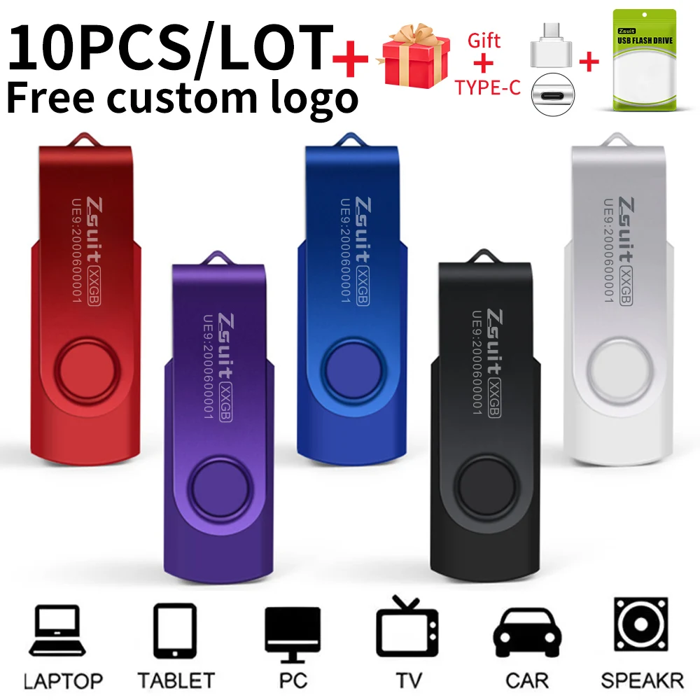 Zsuit 10 Teile/los USB-Flash-Laufwerk 64 GB 32 GB 128 GB High-Speed-Stick 16 GB Memory Stick Kostenloses individuelles Logo Geschenk Metall Speicher U Disk Image