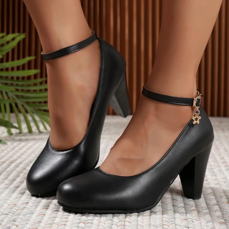 Elegante schwarze rosa weiße High Heel Damen Pumps Mary Janes Schuhe große Größe 48, Knöchelriemen, Party, Büro, Hochzeit, Tanzschuhe, Dame