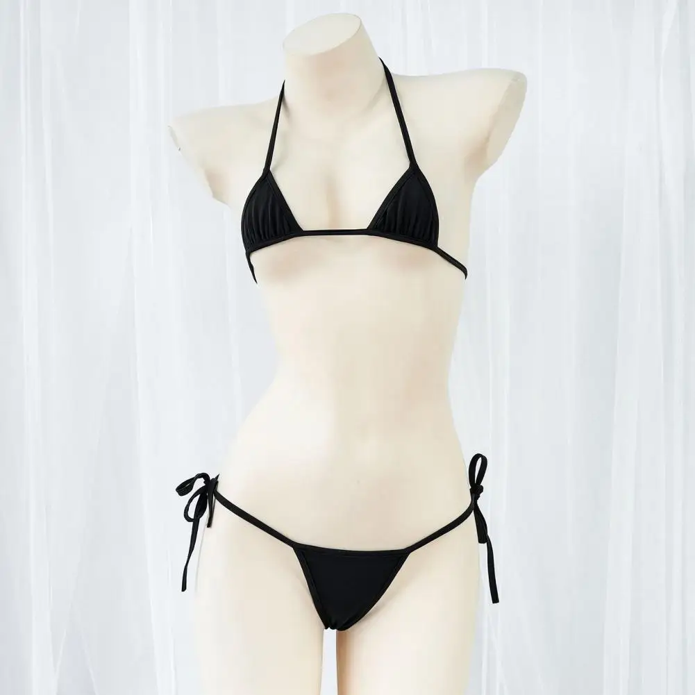Neckholder Sexy Mini-Badeanzug Zweiteiliges Damen Micro-Triangel-Bikini-Set Neckholder-String mit seitlicher Bindung Badeanzug Strandmode 80% Image
