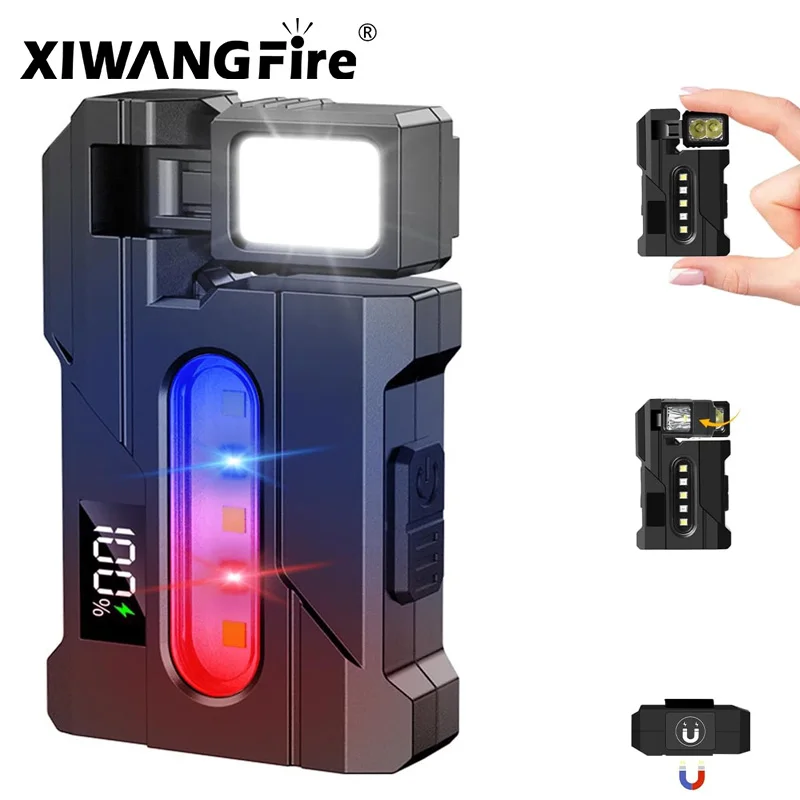 900 Lumen EDC-Taschenlampe, Dual-Licht, 7 Modi, USB wiederaufladbar, mit Magnet und Clip, IPX4 wasserdicht, für Camping, Angeln, Notfall Image