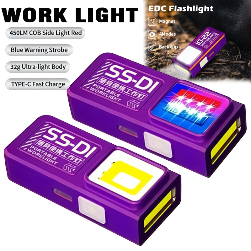 Mini COB LED Taschenlampe Wiederaufladbar Tragbare EDC-Leuchte USB-C Taschenlaterne Flutlicht Arbeitsleuchte mit Clip und Magnet für Notfälle Image