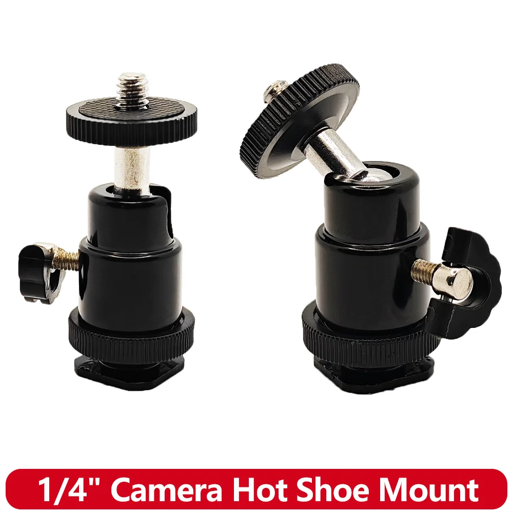 Supporto per slitta calda per fotocamera da 1/4" 360 ° Adattatore per testa a sfera per treppiede mini sfera girevole in metallo con vite da 1/4" per microfono leggero per fotocamera