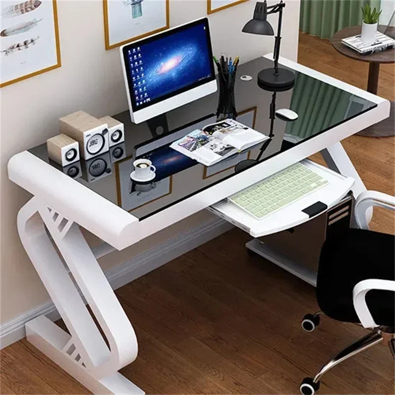 Computertisch aus gehärtetem Glas, Computertisch, Studenten-Studien-/Büroschreibtisch, 1 Person mit 2 Personen Image