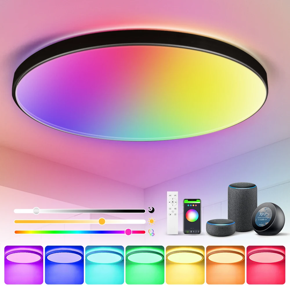 Intelligente Deckenleuchte, ferngesteuert, dimmbar, LED-Panel-Lampe, Bluetooth-Steuerung, Deckenleuchter für Wohnzimmer, Party, RGB-Dekor-Licht