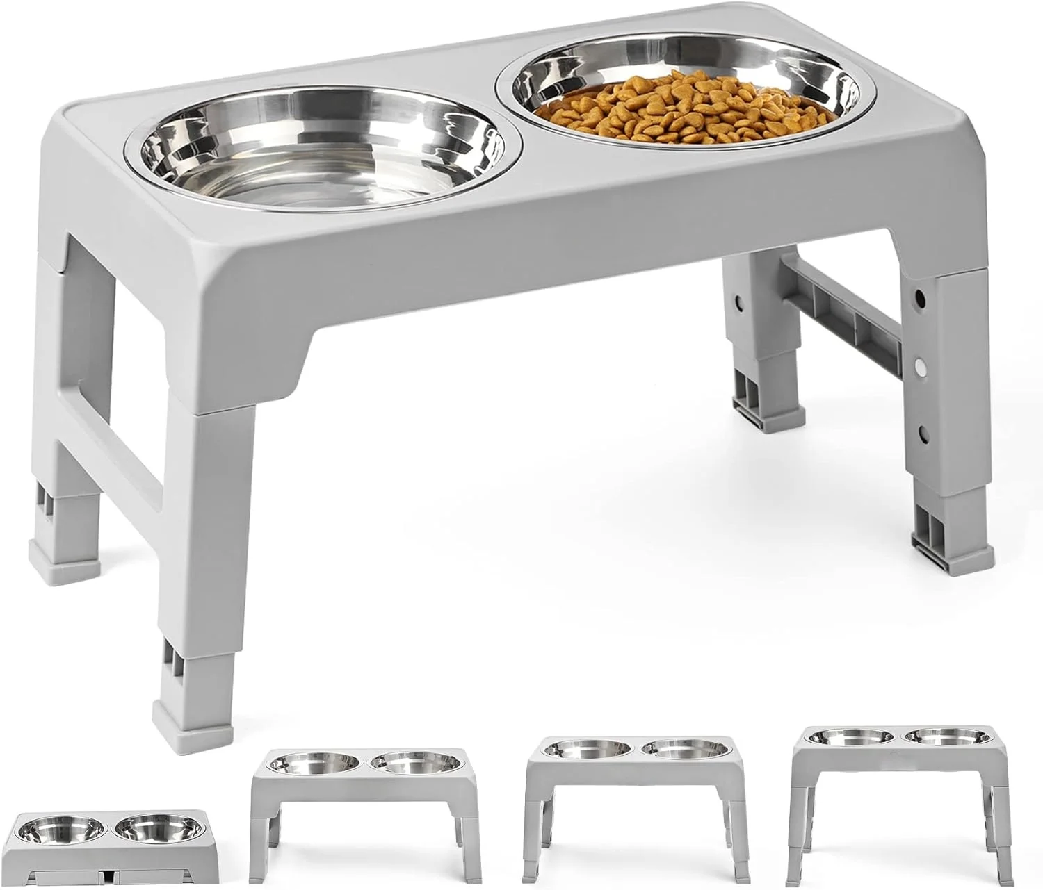 4 höhenverstellbar, mit 2 Edelstahlplatten, für Katzen und Hunde, grau/schwarz