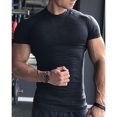 Herren Lauf-T-Shirt Kompressionsshirt Laufshirt Kurzarm Oberteil Sommer Frühling Herbst Einfarbig Schnelltrocknend Kompression Feuchtigkeitsableitend Fitnesstraining Aktives Training Übung Image