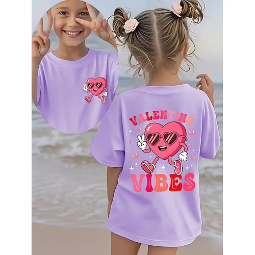 Valentinstag Mädchen 3D Herz Grafik T-Shirt Kurzarm 3D-Druck Sommer Frühling Sport Mode Streetwear Kinder 4-12 Jahre Rundhalsausschnitt Lässig Täglich Outdoor Normale Passform Image