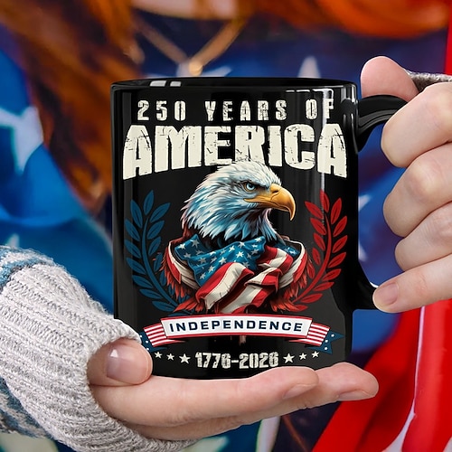 Tasse zum 250. Jahrestag der Vereinigten Staaten, patriotisches Geschenk, Keramik-Kaffeebecher zum 550. Jahrestag, 1776–2026 Amerika 250, Geschenk zum Unabhängigkeitstag (4. Juli) für Männer und Image