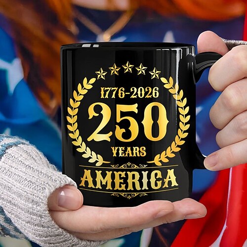 Tasse zum 250. Jahrestag der Vereinigten Staaten, patriotisches Geschenk, Keramik-Kaffeebecher zum 550. Jahrestag, 1776–2026 Amerika 250, Geschenk zum Unabhängigkeitstag (4. Juli) für Männer und Image