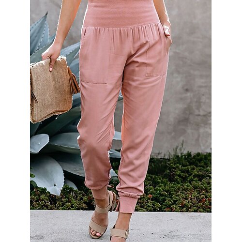 Damen Jogginghose Hose Freizeithose Urlaub Mode Streetwear Knöchellang Hohe Taille Einfach Tasche Elastischer Bund Weich Bequem Atmungsaktiv Dehnbar Outdoor Straße Ferien Rosa Grün Khaki Frühling Image