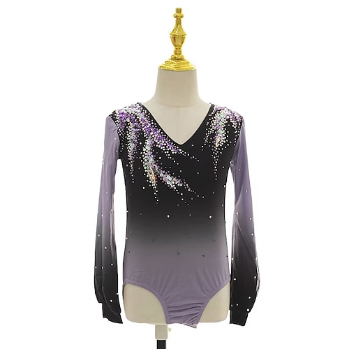 Eiskunstlauf Top Herren Eislaufen Oberteile Dunkelgrau Patchwork Dehnbar Training Wettbewerb Eiskunstlaufkleidung Klassisch Kristall / Strass Langarm Eislaufen Eiskundstlauf Image