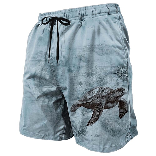 Herren Kompass Meeresschildkröte Grunge-Textur Badehosen Badeshorts Boardshorts Mittlere Taille Retro Vintage Outdoor Urlaub Alltagskleidung Seitentaschen Netzfutter Elastischer Kordelzug in der Image