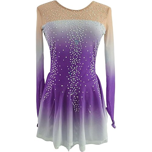 Eiskunstlaufkleid Damen Eislaufen Kleid Violett Rot Blau Patchwork Daumenloch Hohe Elastizität Training Wettbewerb Eiskunstlaufkleidung Klassisch Kristall / Strass Langarm Eislaufen Eiskundstlauf Image