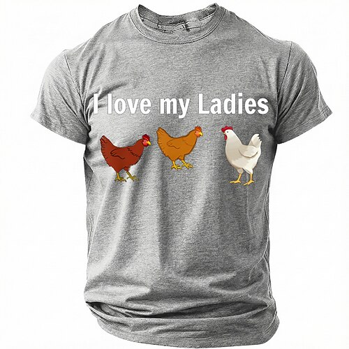 Lustiges Hühner-T-Shirt mit Aufdruck „I love my ladies" für Herren, grau, mit Hühner- und Bauernhumor. Ideal für Hühner-Väter und Geflügelfans. Größen: S, M, L, XL, XXL, XXXL Image