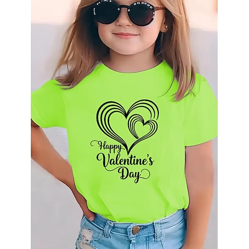 Valentinstag Mädchen 3D Herz Grafik T-Shirt Kurzarm 3D-Druck Sommer Frühling Sport Mode Streetwear Kinder 4-12 Jahre Rundhalsausschnitt Lässig Täglich Outdoor Normale Passform Image