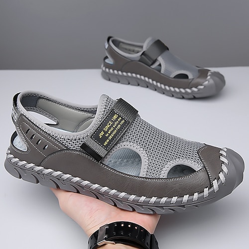 Graue Herren-Wanderschuhe aus Mesh, leichtes, atmungsaktives Obermaterial, stoßdämpfende Sohle, lässige Outdoor-Schuhe für Alltag und Reisen Image
