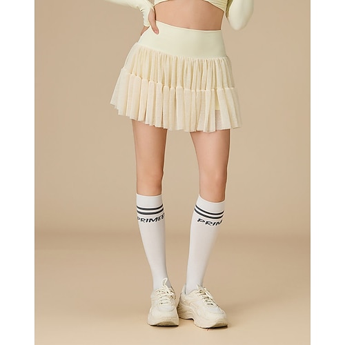 Damen Einfarbig Lässiger Rock Tennisröcke Sportrock Rock mit Shorts Plissiert Elastischer Bund Kontrast-Mesh Winddicht Atmungsaktiv Tennis Badminton Laufen Rundausschnitt Rock Weiß Gelb Blau Image