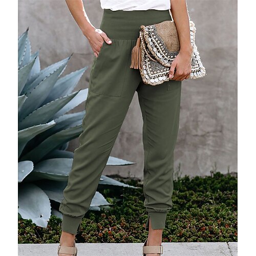 Damen Jogginghose Hose Freizeithose Urlaub Mode Streetwear Knöchellang Hohe Taille Einfach Tasche Elastischer Bund Weich Bequem Atmungsaktiv Dehnbar Outdoor Straße Ferien Rosa Grün Khaki Frühling Image