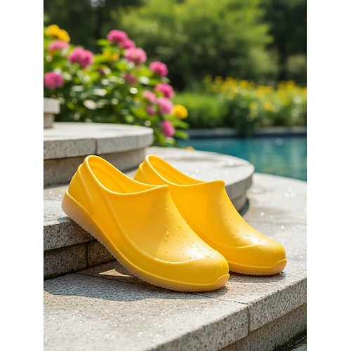 Gelbe, wasserdichte Gartenclogs für Damen – leichte Slipper zum Hineinschlüpfen für Gartenarbeit, Arbeiten im Freien, den Garten, Strand und Regentage Image