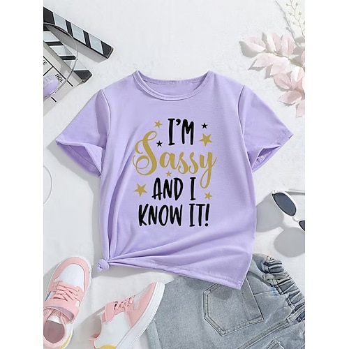 Mädchen 3D Grafik Buchstabe T-Shirt Kurzarm 3D-Druck Sommer Frühling Sport Mode Streetwear Kinder 4-12 Jahre Rundhalsausschnitt Lässig Täglich Outdoor Normale Passform Image