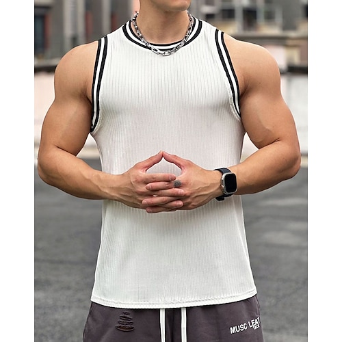 Herren Einfarbig Workout-Tanktop Lauf-Tanktop Fitness-Tanktop Ärmellos Tanktop Sommer Frühling Herbst Schnelltrocknend Feuchtigkeitsableitend Fitnesstraining Aktives Training Übung Sportbekleidung Image