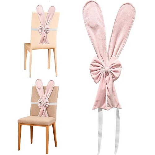 Stuhlhussen mit Osterhasenohren, niedliche rosa Osterhasen-Schleifen als Stuhllehnenverzierung, abnehmbare Stretch-Stuhlhussen mit Hasenmotiv, ideal für die Dekoration von Tischen, Restaurants und Image