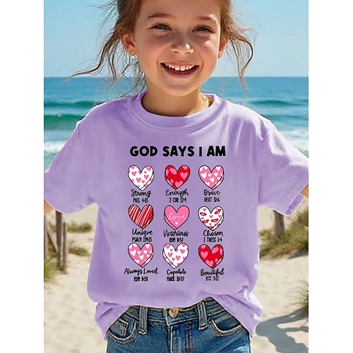 Valentinstag Mädchen 3D Herz Grafik T-Shirt Kurzarm 3D-Druck Sommer Frühling Sport Mode Streetwear Kinder 4-12 Jahre Rundhalsausschnitt Lässig Täglich Outdoor Normale Passform Image