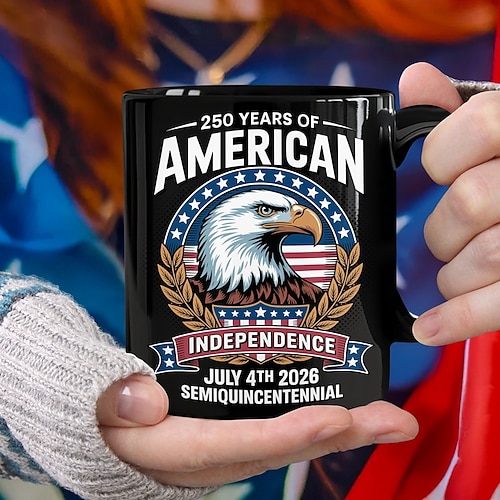 Tasse zum 250. Jahrestag der Vereinigten Staaten, patriotisches Geschenk, Keramik-Kaffeebecher zum 550. Jahrestag, 1776–2026 Amerika 250, Geschenk zum Unabhängigkeitstag (4. Juli) für Männer und Image