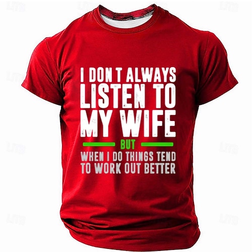 Ich höre nicht immer auf meine Frau, aber wenn ich es tue, läuft es meistens besser. Lustiges Männer-T-Shirt mit Ehemann-Grafik, schwarzes Oberteil, Größen S, M, L, XL, XXL, XXXL Image