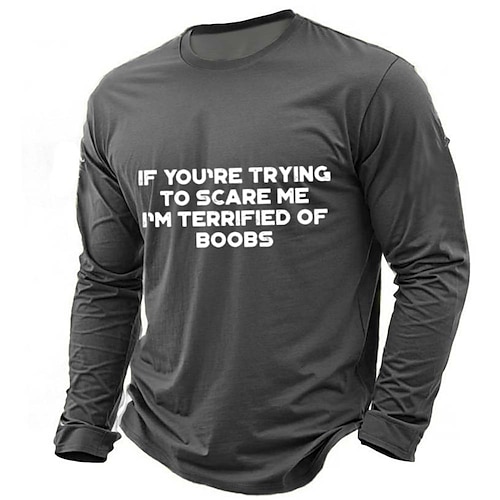 Wenn du mich erschrecken willst – ich habe panische Angst vor Brüsten! Lustiges Herren-Langarmshirt mit sarkastischem Spruch, dunkelgrau, Größen S, M, L, XL, XXL und XXXL Image