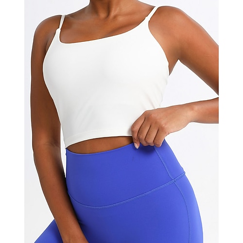 Damen Einfarbig Sport-BH-Oberteil Sport Top Sport-BH Ärmellos Rückenfrei Stoßdämpfung Atmungsaktiv Laufen Fitness Yoga Rundausschnitt Sport-BHs Tank-Rückseite Schwarz Weiß Gelb Tennisbekleidung Image