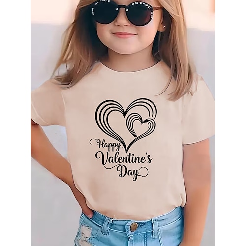 Valentinstag Mädchen 3D Herz Grafik T-Shirt Kurzarm 3D-Druck Sommer Frühling Sport Mode Streetwear Kinder 4-12 Jahre Rundhalsausschnitt Lässig Täglich Outdoor Normale Passform Image