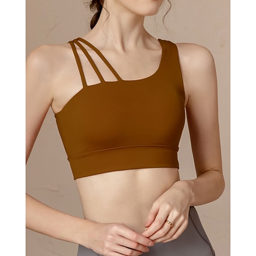 Damen Einfarbig Sport-BH-Oberteil Sport Top Sport-BH Ärmellos Racerback Stoßdämpfung Stoßfest Atmungsaktiv Laufen Fitness Yoga Rundausschnitt Tank-Rückseite Oberteil Schwarz Pink Himmelblau Image