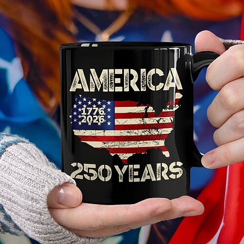 Tasse zum 250. Jahrestag der Vereinigten Staaten, patriotisches Geschenk, Keramik-Kaffeebecher zum 550. Jahrestag, 1776–2026 Amerika 250, Geschenk zum Unabhängigkeitstag (4. Juli) für Männer und Image