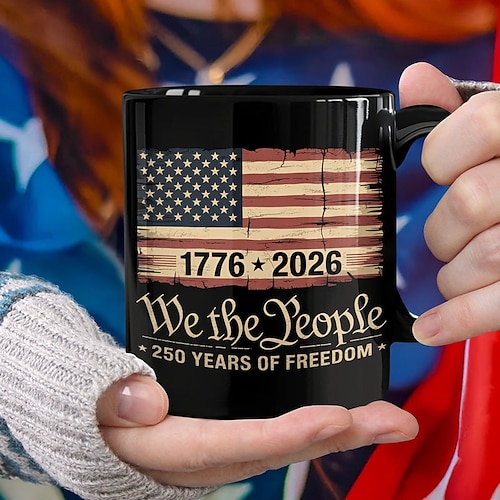 Tasse zum 250. Jahrestag der Vereinigten Staaten, patriotisches Geschenk, Keramik-Kaffeebecher zum 550. Jahrestag, 1776–2026 Amerika 250, Geschenk zum Unabhängigkeitstag (4. Juli) für Männer und Image