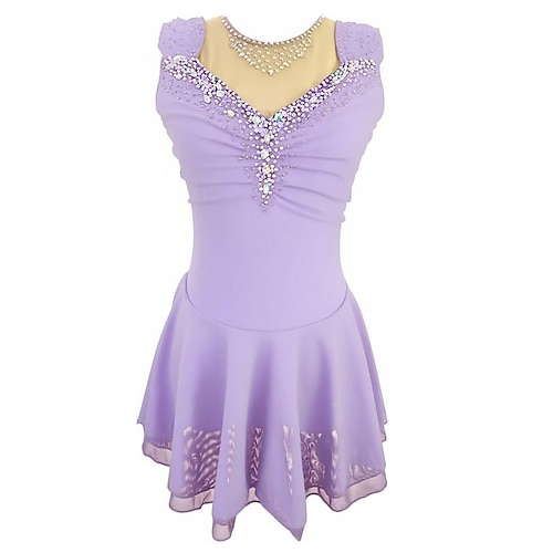 Eiskunstlaufkleid Damen Eislaufen Kleid Violett Marineblau Schwarz Patchwork Offener Rücken Dehnbar Training Wettbewerb Eiskunstlaufkleidung Klassisch Kristall / Strass Ärmellos Eislaufen Image