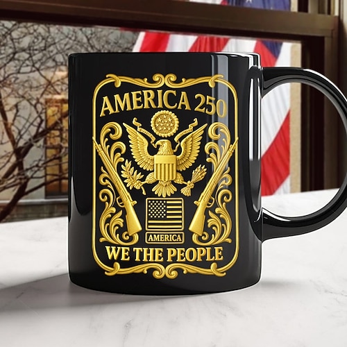 Tasse zum 250. Jahrestag der Vereinigten Staaten, patriotisches Geschenk, Keramik-Kaffeebecher zum 550. Jahrestag, 1776–2026 Amerika 250, Geschenk zum Unabhängigkeitstag (4. Juli) für Männer und Image