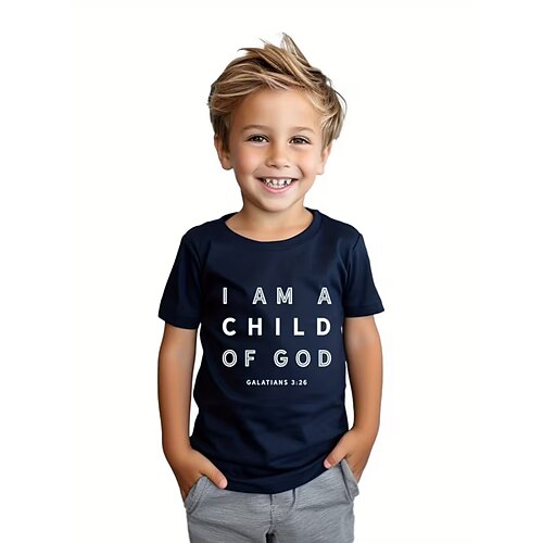 Jungen 3D Grafik Buchstabe T-Shirt Kurzarm 3D-Druck Sommer Frühling Sport Mode Streetwear Kinder 4-12 Jahre Rundhalsausschnitt Lässig Täglich Outdoor Normale Passform Image