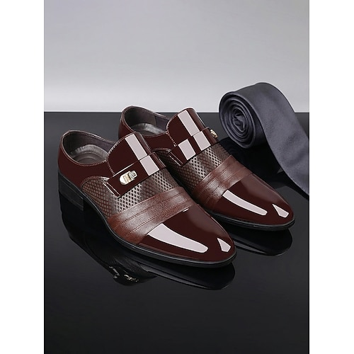Braune Herren-Hochzeitsslipper aus Kunstleder, Schlupfdesign mit polierter Oberfläche, klassisch-eleganter Stil, ideal für Bräutigame, Hochzeitsgäste und festliche Anlässe Image