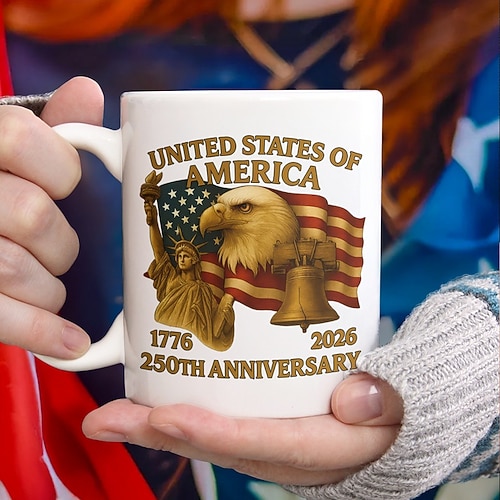 Tasse zum 250. Jahrestag der Vereinigten Staaten, patriotisches Geschenk, Keramik-Kaffeebecher zum 550. Jahrestag, 1776–2026 Amerika 250, Geschenk zum Unabhängigkeitstag (4. Juli) für Männer und Image