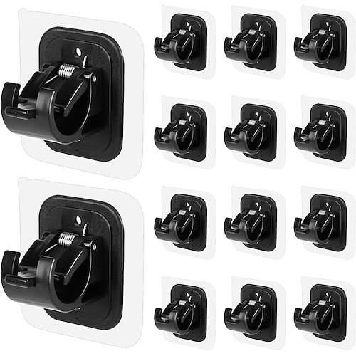 14 Stück selbstklebende, bohrfreie Gardinenstangenhalterungen – verstellbare Haken ohne Bohren – ideal für Bad, Küche, Haushalt und Hotel.