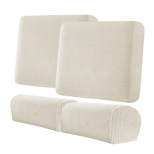 Stretch-Sofakissenbezug-Set mit Armlehnen, aus elastischem Spandex, weich, dick, strapazierfähig, waschbar, Möbelschutz für Wohnzimmer-Sofas (1-, 2- und 3-Sitzer), khaki-weiß Image