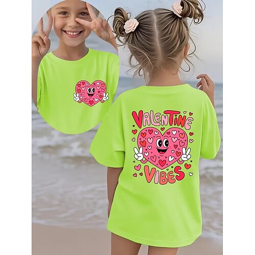 Valentinstag Mädchen 3D Herz Grafik T-Shirt Kurzarm 3D-Druck Sommer Frühling Sport Mode Streetwear Kinder 4-12 Jahre Rundhalsausschnitt Lässig Täglich Outdoor Normale Passform Image